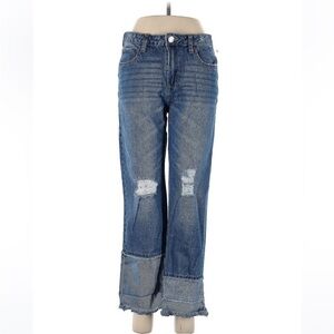 Bench womens jeans 30 wide leg flare distressed thrashed patchwork high waist